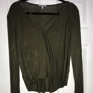 Long sleeve- strappy neck opening- olive green top
